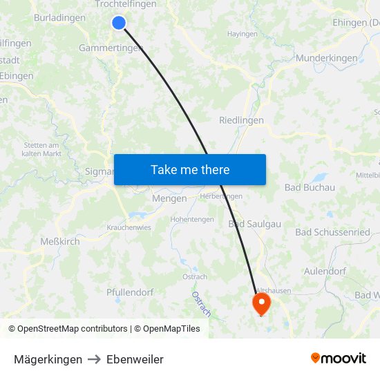 Mägerkingen to Ebenweiler map