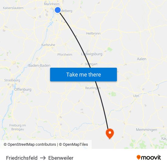 Friedrichsfeld to Ebenweiler map