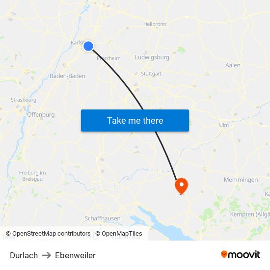 Durlach to Ebenweiler map