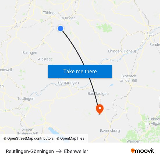 Reutlingen-Gönningen to Ebenweiler map