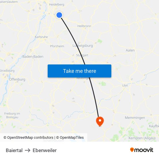 Baiertal to Ebenweiler map