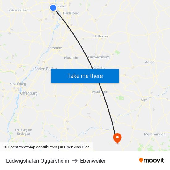 Ludwigshafen-Oggersheim to Ebenweiler map