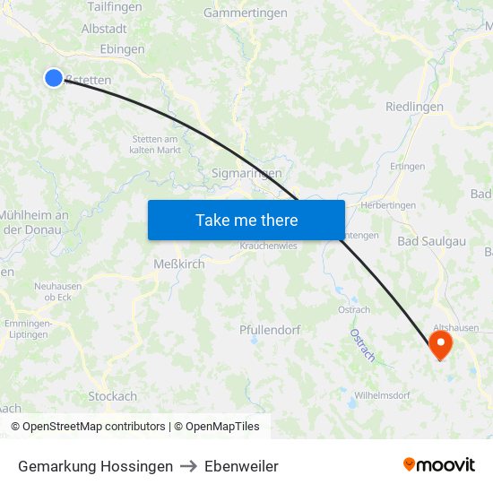 Gemarkung Hossingen to Ebenweiler map