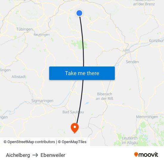 Aichelberg to Ebenweiler map