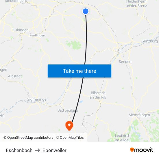 Eschenbach to Ebenweiler map