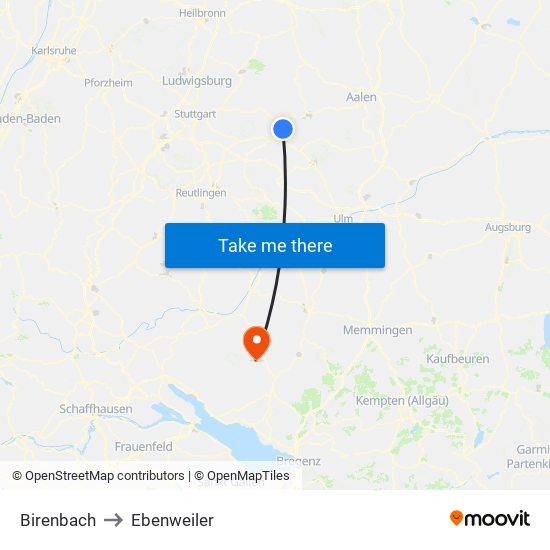 Birenbach to Ebenweiler map