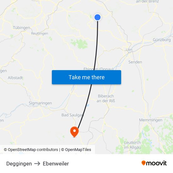Deggingen to Ebenweiler map