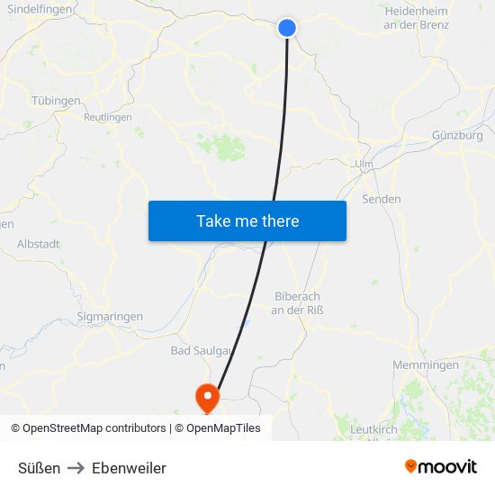 Süßen to Ebenweiler map