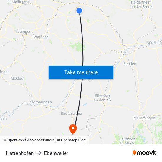 Hattenhofen to Ebenweiler map