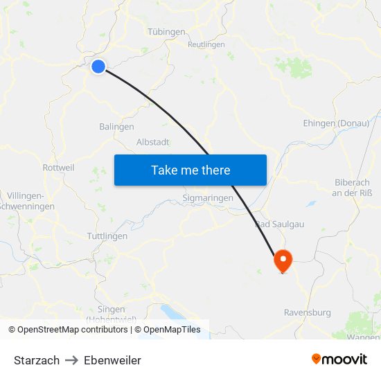 Starzach to Ebenweiler map