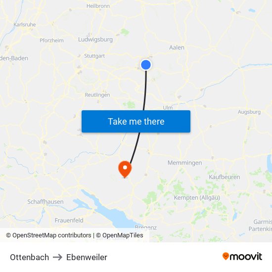 Ottenbach to Ebenweiler map