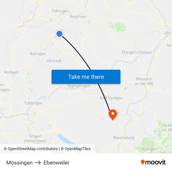 Mössingen to Ebenweiler map