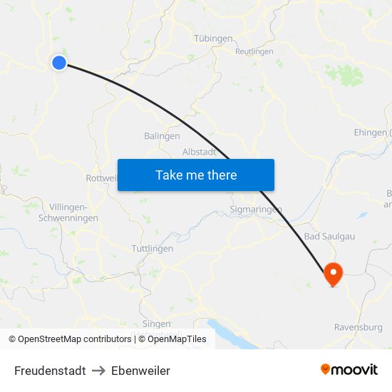 Freudenstadt to Ebenweiler map