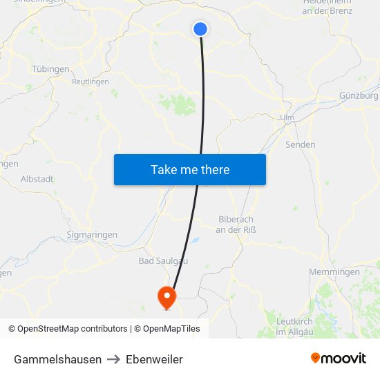 Gammelshausen to Ebenweiler map