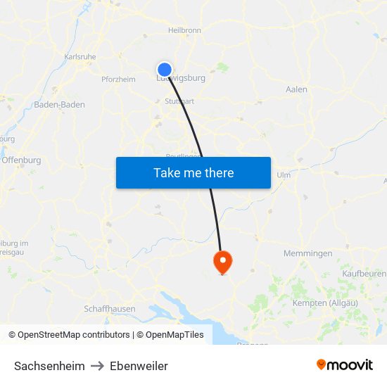 Sachsenheim to Ebenweiler map