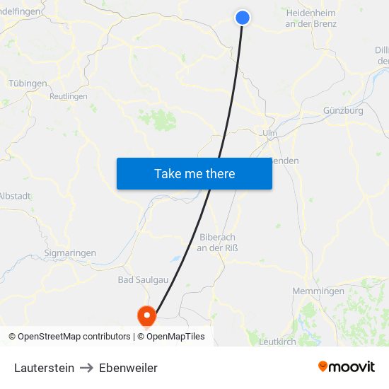 Lauterstein to Ebenweiler map