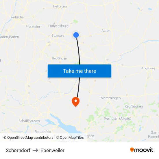 Schorndorf to Ebenweiler map