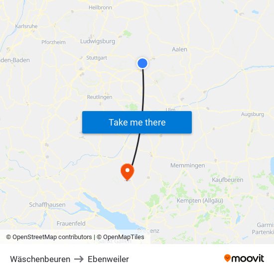 Wäschenbeuren to Ebenweiler map