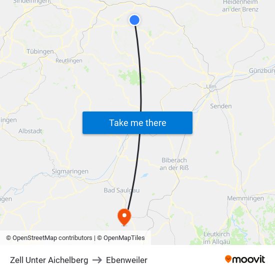 Zell Unter Aichelberg to Ebenweiler map