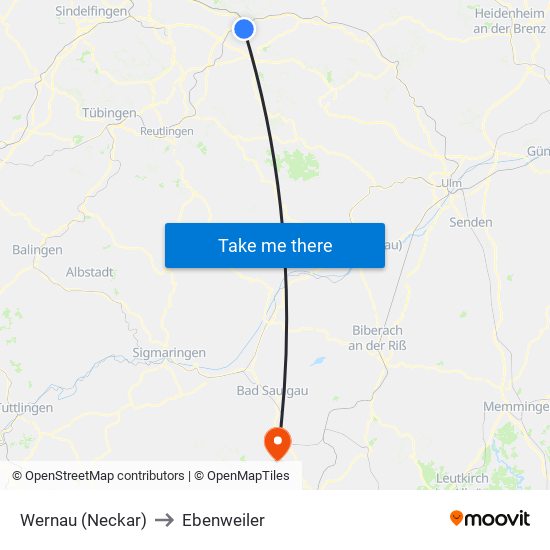 Wernau (Neckar) to Ebenweiler map