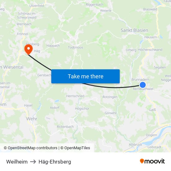 Weilheim to Häg-Ehrsberg map