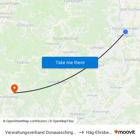 Verwaltungsverband Donaueschingen to Häg-Ehrsberg map