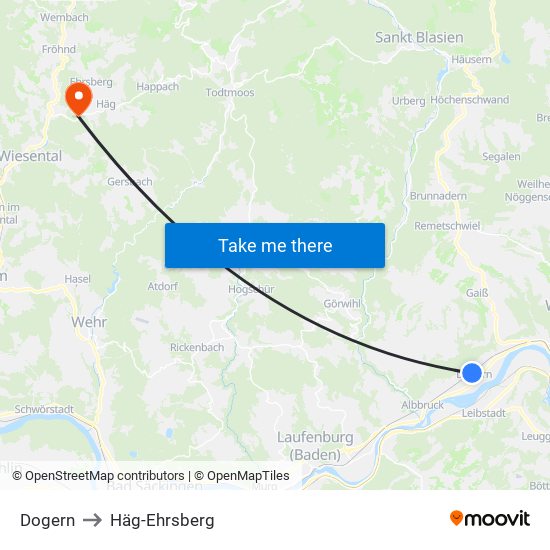 Dogern to Häg-Ehrsberg map