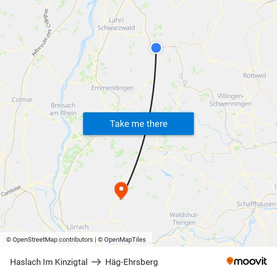 Haslach Im Kinzigtal to Häg-Ehrsberg map