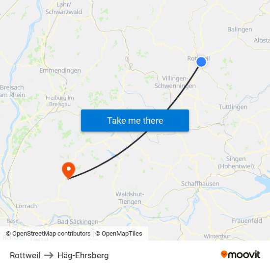 Rottweil to Häg-Ehrsberg map