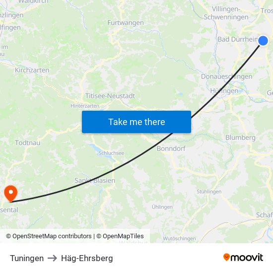 Tuningen to Häg-Ehrsberg map