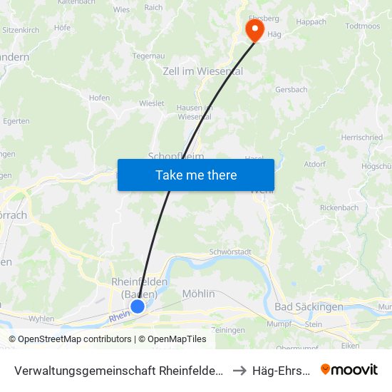Verwaltungsgemeinschaft Rheinfelden (Baden) to Häg-Ehrsberg map