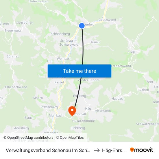 Verwaltungsverband Schönau Im Schwarzwald to Häg-Ehrsberg map