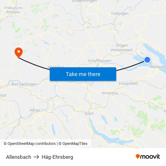 Allensbach to Häg-Ehrsberg map