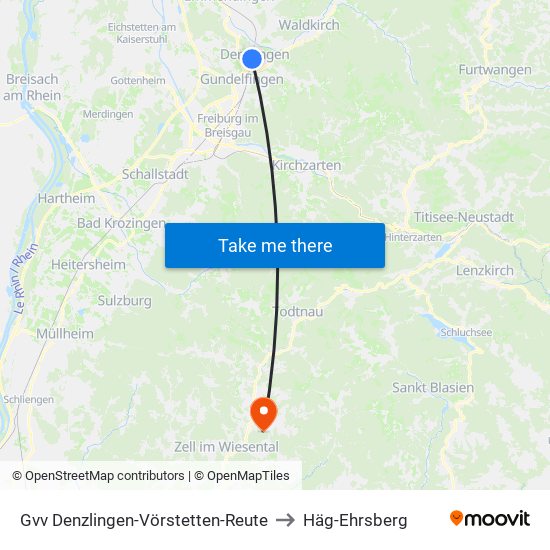 Gvv Denzlingen-Vörstetten-Reute to Häg-Ehrsberg map