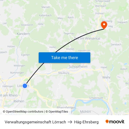 Verwaltungsgemeinschaft Lörrach to Häg-Ehrsberg map