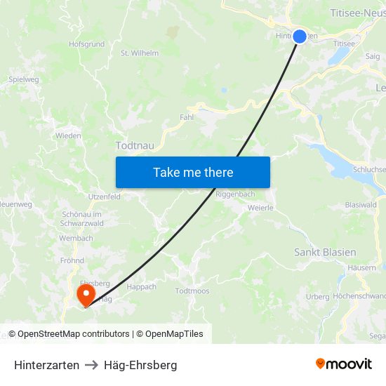 Hinterzarten to Häg-Ehrsberg map