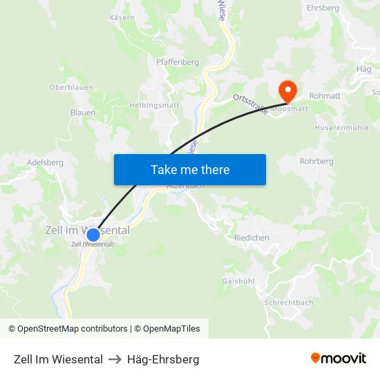 Zell Im Wiesental to Häg-Ehrsberg map