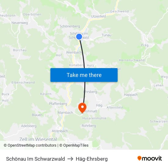 Schönau Im Schwarzwald to Häg-Ehrsberg map