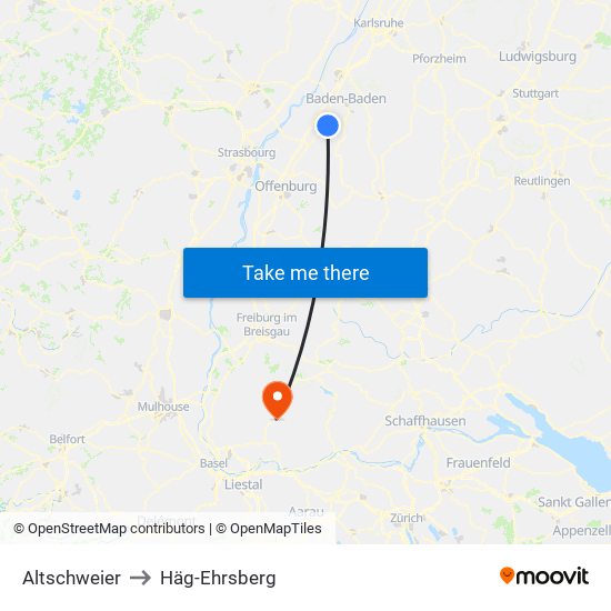 Altschweier to Häg-Ehrsberg map