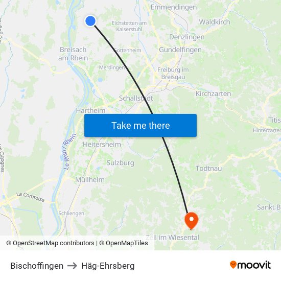 Bischoffingen to Häg-Ehrsberg map