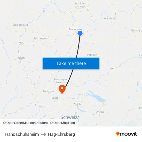 Handschuhsheim to Häg-Ehrsberg map