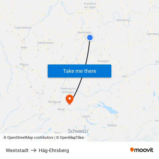 Weststadt to Häg-Ehrsberg map