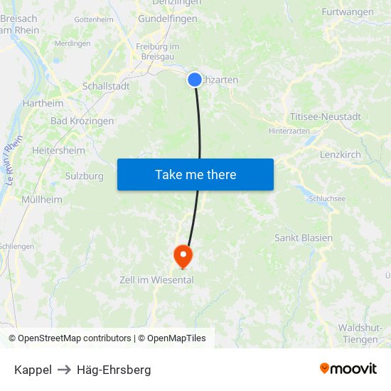 Kappel to Häg-Ehrsberg map