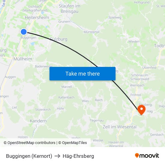 Buggingen (Kernort) to Häg-Ehrsberg map