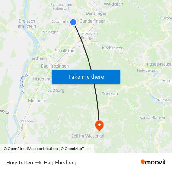 Hugstetten to Häg-Ehrsberg map