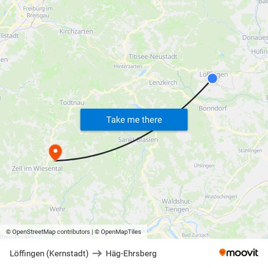 Löffingen (Kernstadt) to Häg-Ehrsberg map