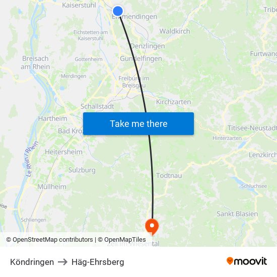 Köndringen to Häg-Ehrsberg map