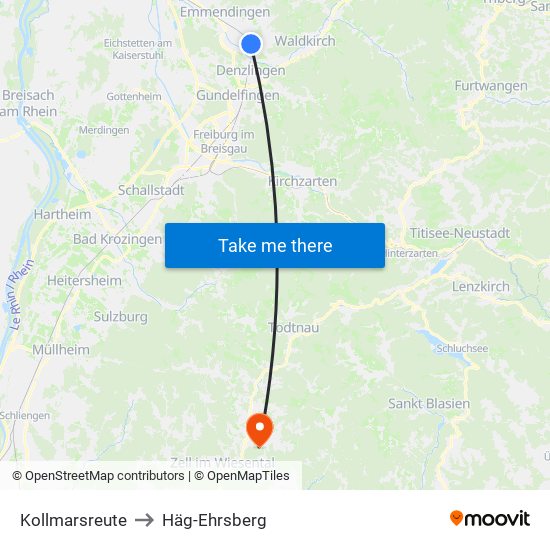 Kollmarsreute to Häg-Ehrsberg map