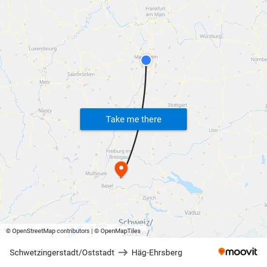 Schwetzingerstadt/Oststadt to Häg-Ehrsberg map