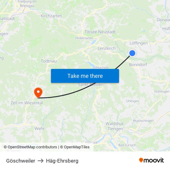 Göschweiler to Häg-Ehrsberg map